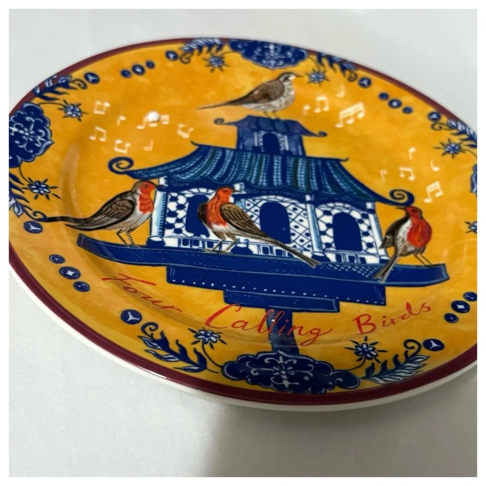 NIB Anthropologie Emily Maude 12 Days of Christmas 4 Calling Birds Dessert Plate